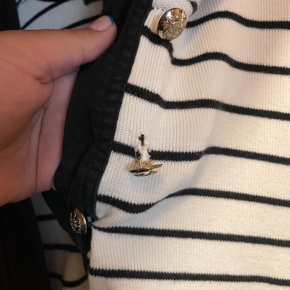 Ralph Lauren Button Collar Top Size L Black and White Stripes - Picture 3 of 5